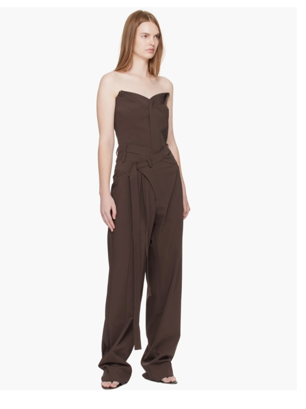 Ottolinger Brown Suit Set Signature Wrap Pants & Bustier Top EU Size 40/ US 10